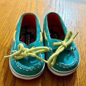 Sperry Teal Biscayne 1 Eye Kids Glitter Sparkle Boat Shoes Size 1M